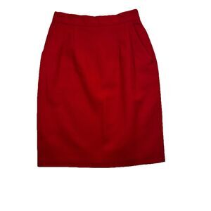 VTG Modiano Skirt Sz 8P Red Flat Front Elastic Side Waist Back Slit Pencil Cut
